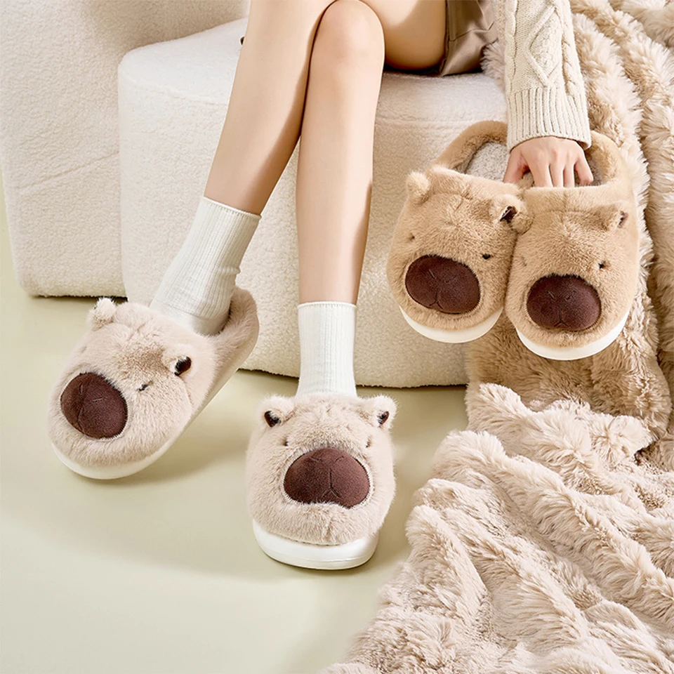 Pantofole in cotone di dimensioni libere Serie capibara animale carino Scarpe in peluche Fondo spesso Inverno Interno caldo Regalo di Natale per la fidanzata  26