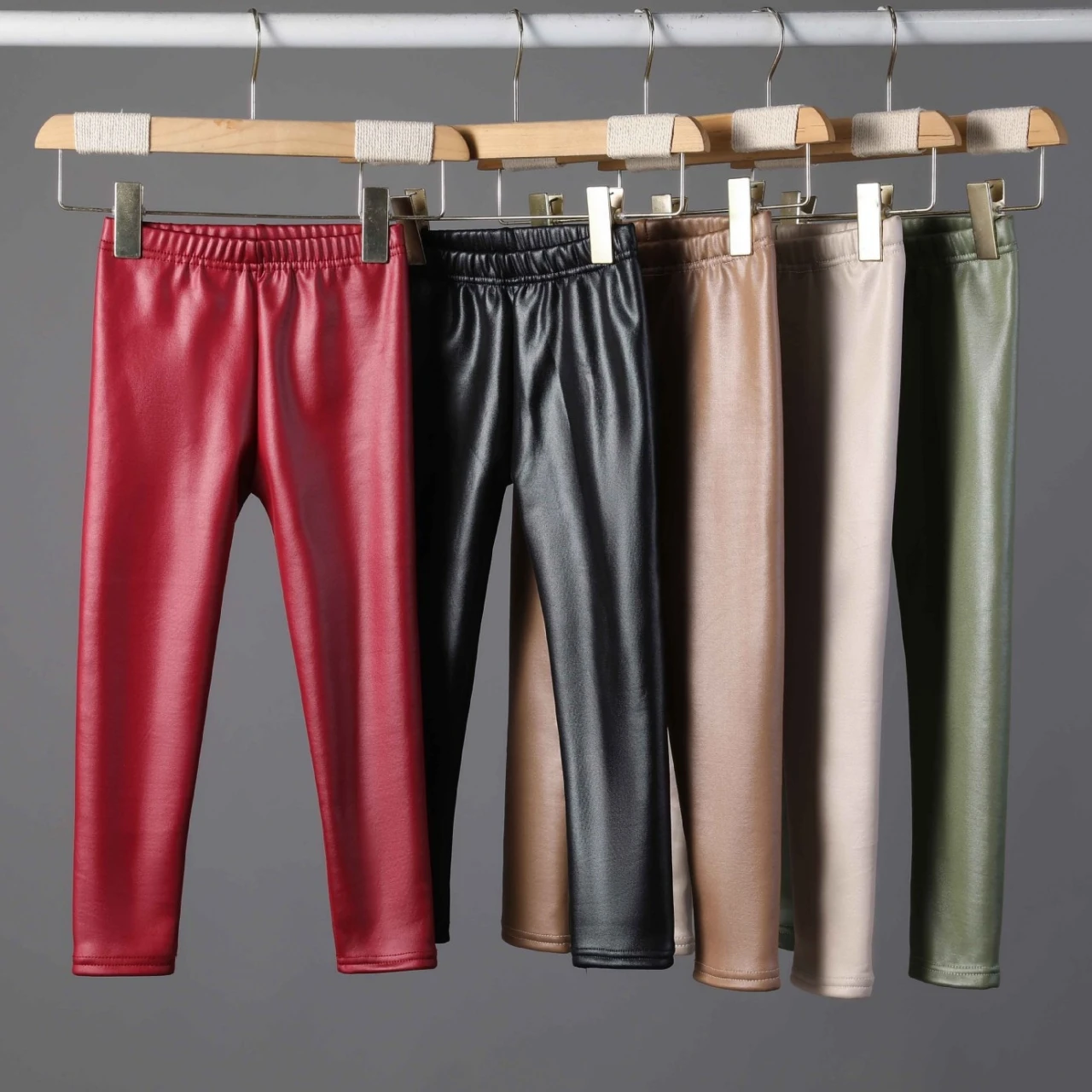Cozy Winter Faux Leather Kids' Candy Color Leggings
