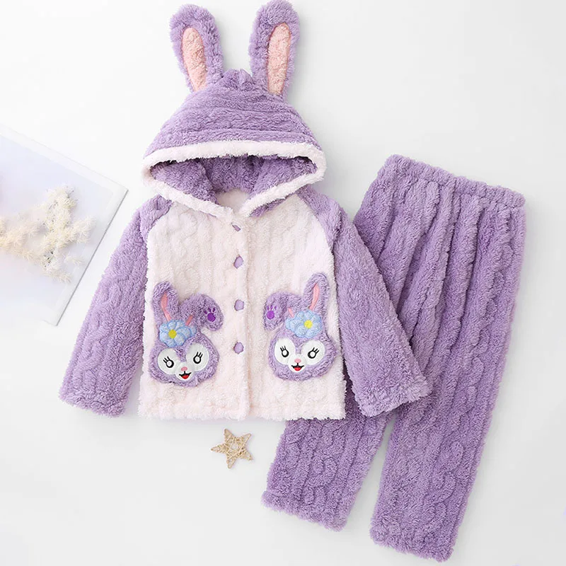 

Disney StellaLou LinaBell Loungewear Set Tops+Pants 2pcs New Cartoon Cute Thick Warm Pyjamas Winter Flannel Pyjamas Girl Suit