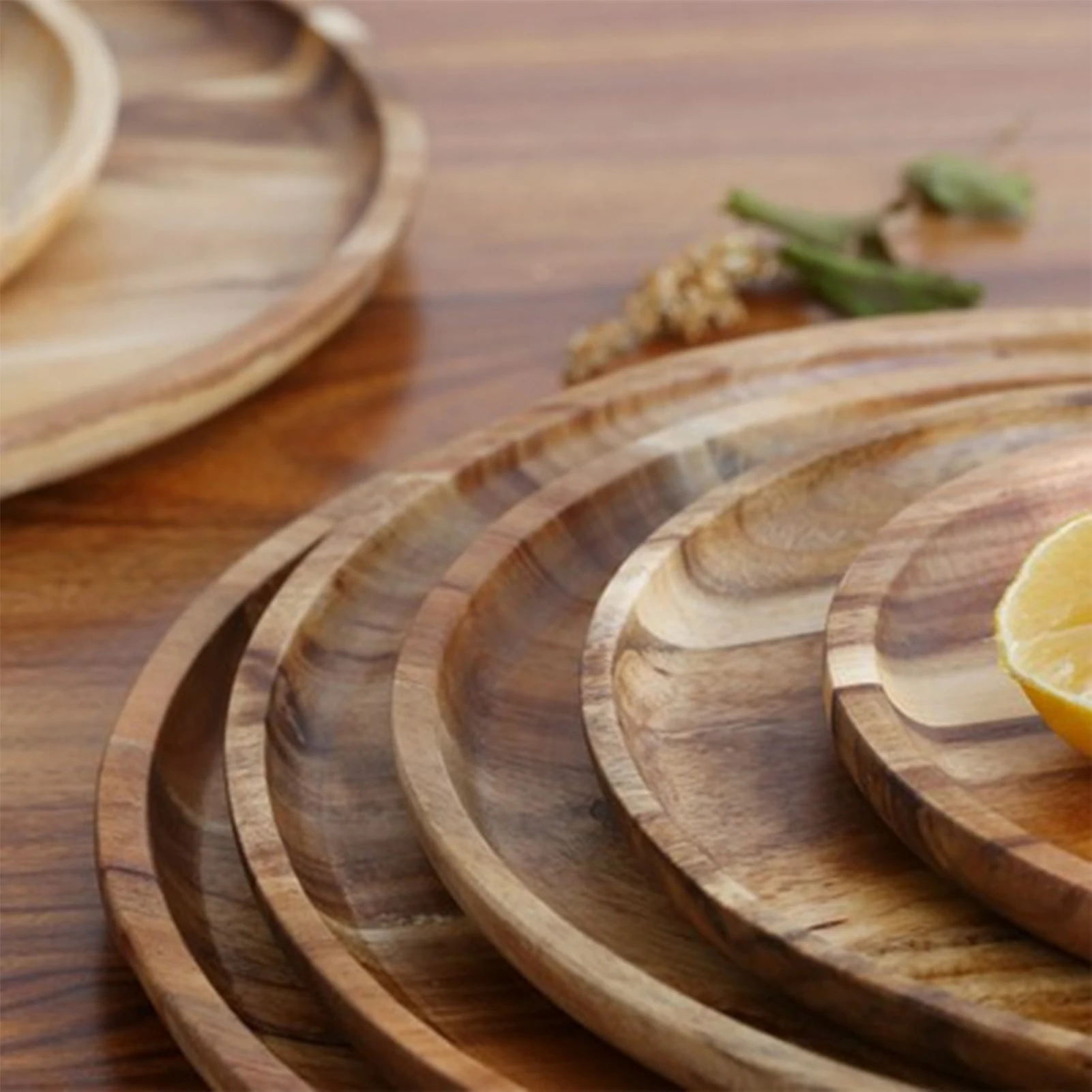 1PCS Japenese Acacia Wood Coffee Tray Food CupTrays Decorative Round  Platter Dessert Candy Wooden Dinner Plate Gongfu Tea Tray 2