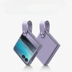 Luxury Leather Phone Case with Wrist Strap and Shockproof Cover for Razr 70 Plus (Purple)