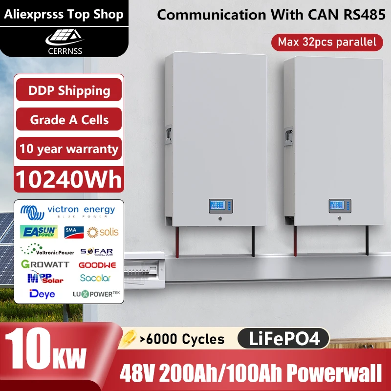 48V 200Ah Powerwall 10KW LiFePO4 Battery 51.2V Built-in BMS With CAN ...