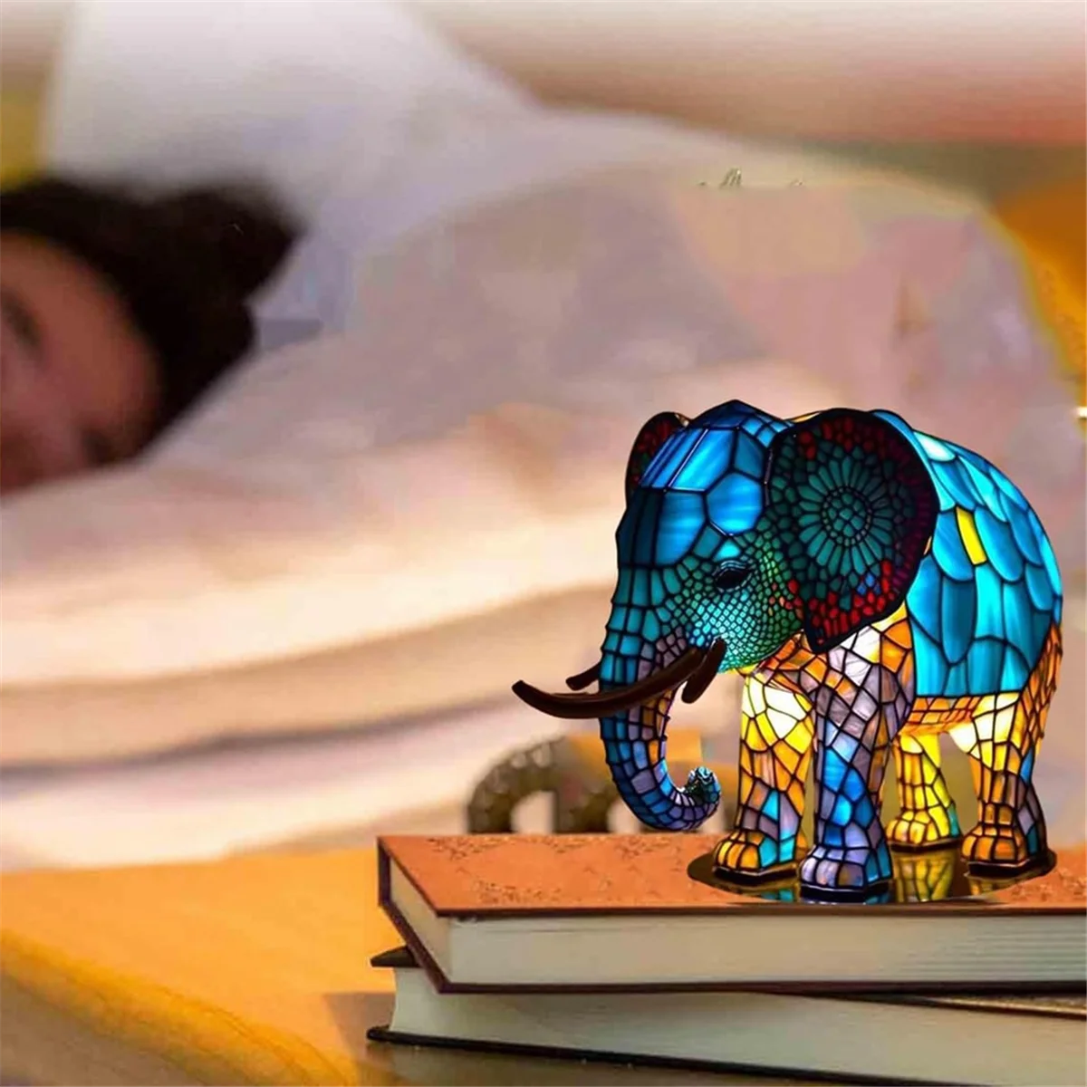 Animal Table Lamp Dyed Resin Elephant Lamp Desktop Night Light Table Night Light,3D Stained Animal Night Light Lamp 6