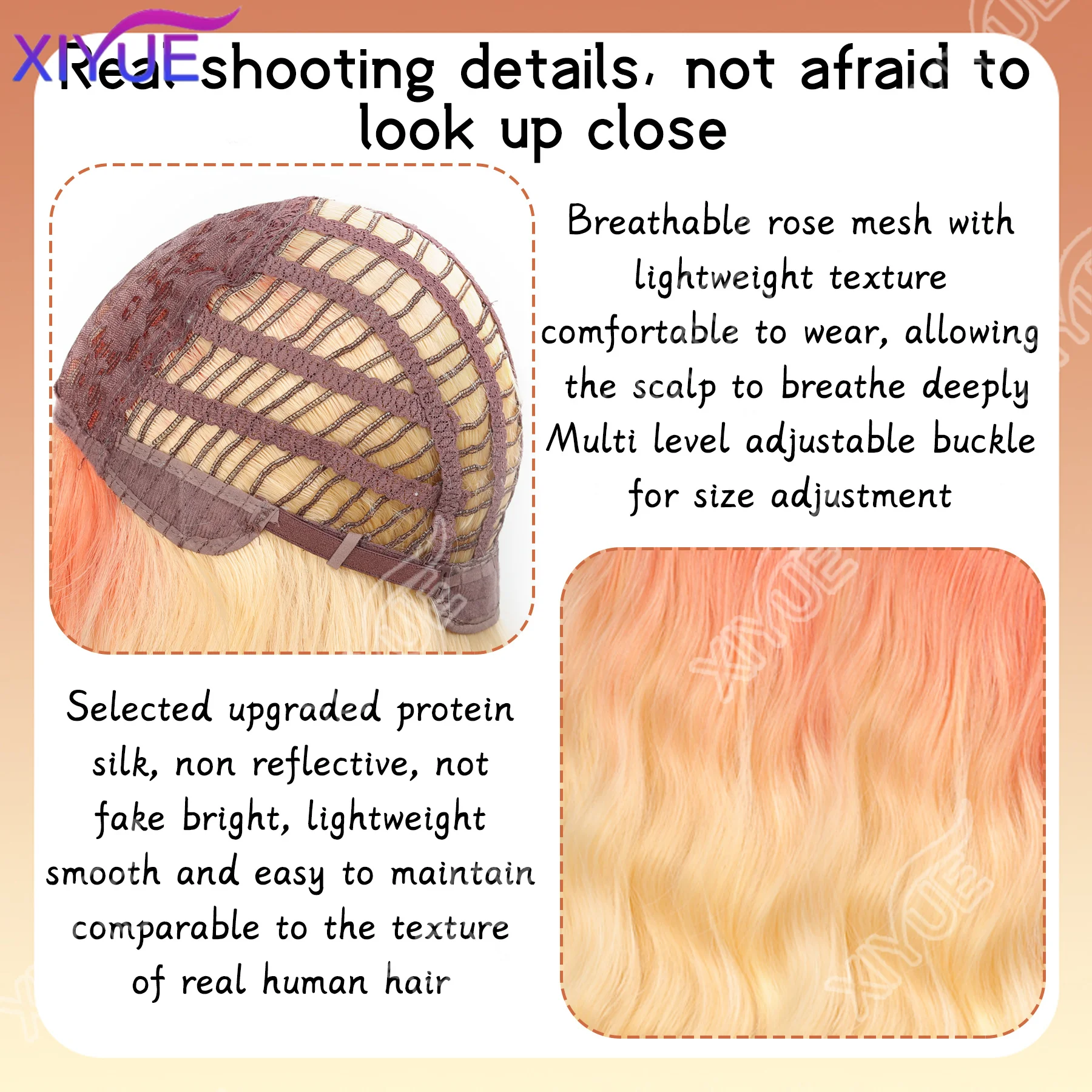 synthetic gradient water ripple wig Orange red gradient beige Synthetic Hair Wigs for Women Long Wavy Cosplay Wig Heat Resistant