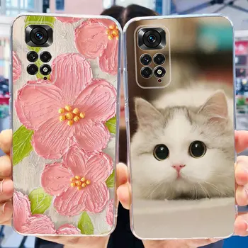 For Xiaomi Redmi Note 11 11s 4G Cute Flower Cat Painted Case For Redmi Note11 Note11s Global Soft Silicone TPU Phone Cases