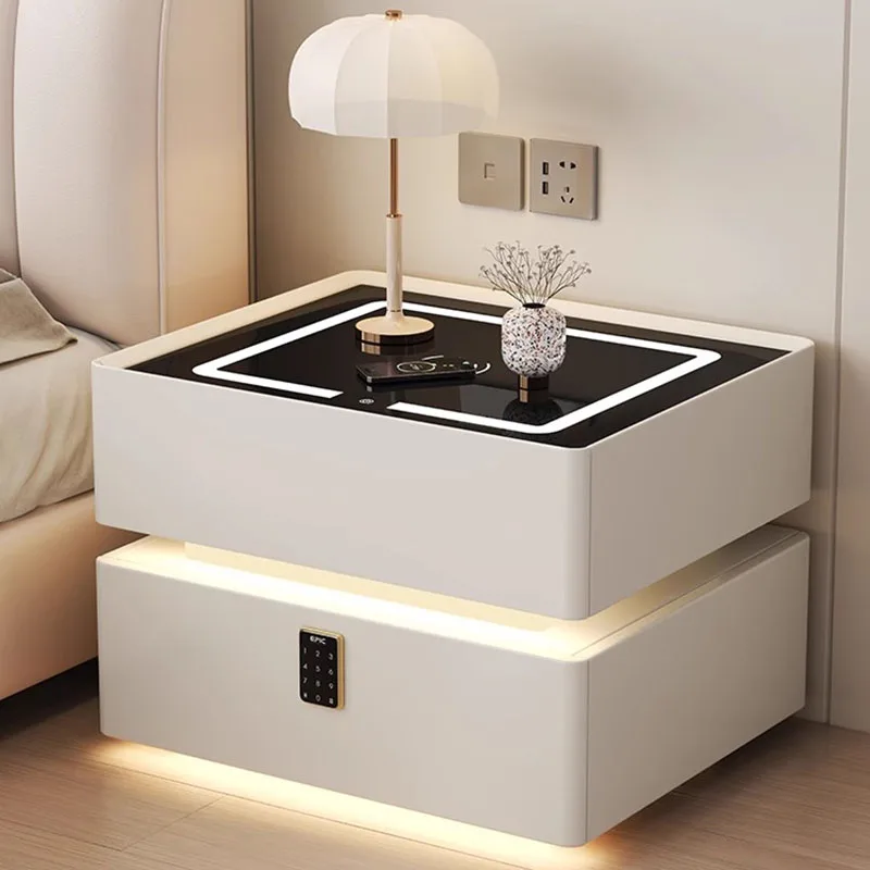 

Nordic Smart Nightstand Cabinets Modern Bedroom Luxury Bedside Table Wood Simple Charging Led Mesa De Cabeceira Trendy Furniture