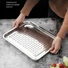 2PCS Stainless Steel Kitchen Storage Tray Set Food Drain Dry Dish Barbecue Hollow Filter Oil Plate Home Teahouse Tea Cup Trays 4