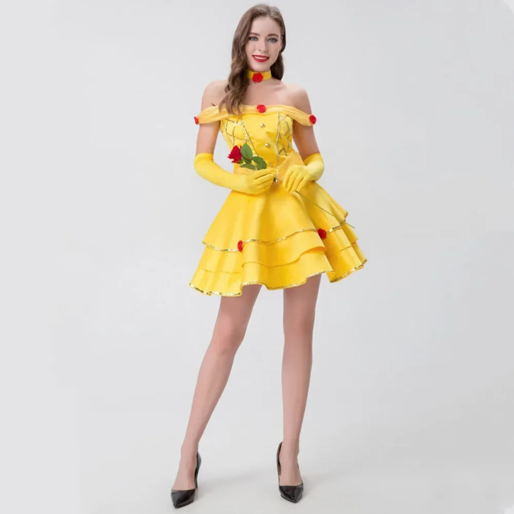 

Anime Fantasia Beauty and the Beast Belle Princess Costume Halloween Stage Performance Cartoon Queen Cosplay Dress