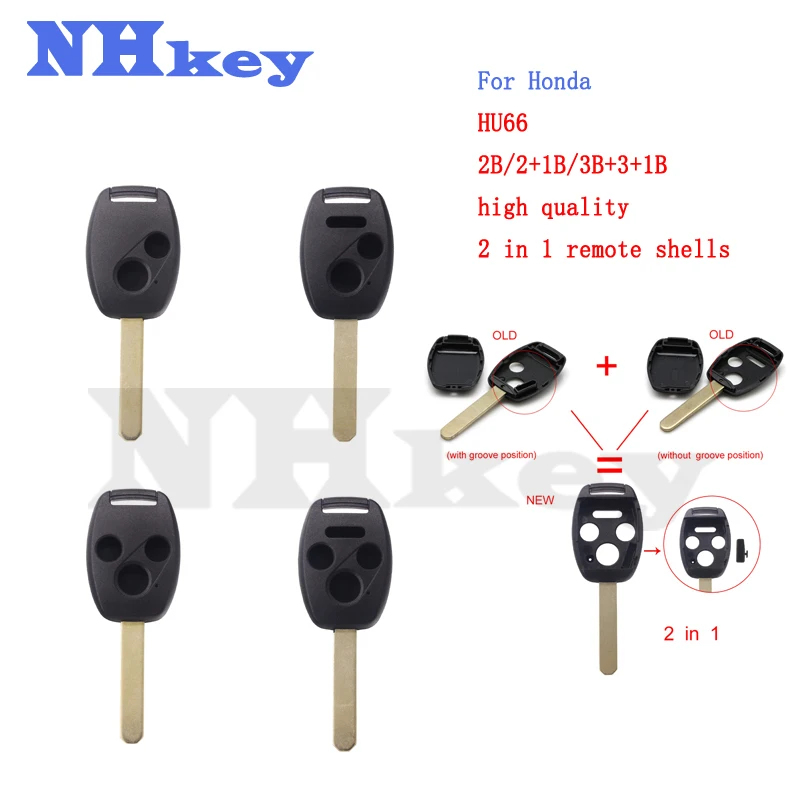 NHkey 5PCSHigh Quality For Honda 2B/2+1B/3B/3+1B Explosion-Proof Remote Key Shell HON66 Easy-Cut White Copper Two-in-One Detacha