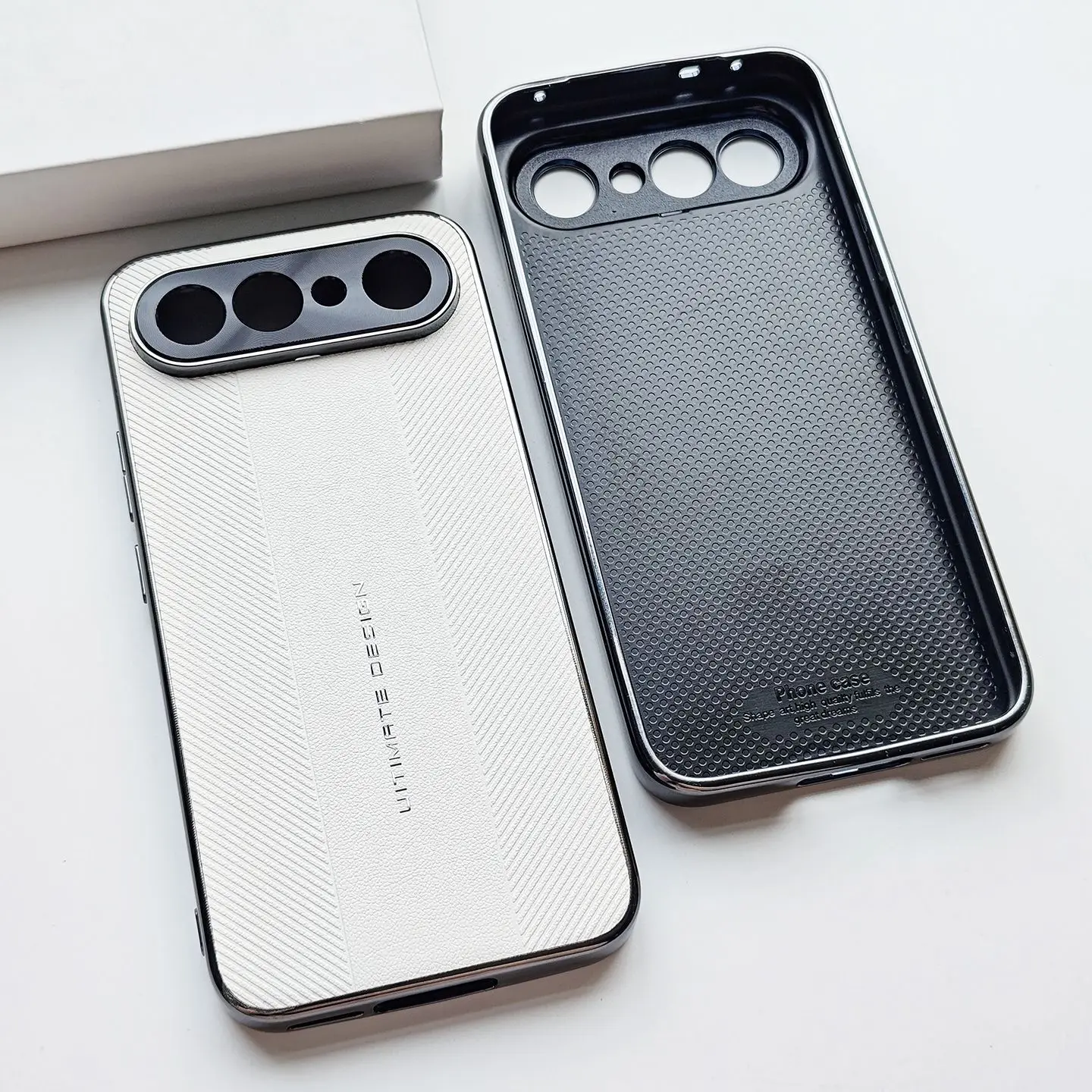 Luxury Plating Silicone PU Leather Shockproof Protective Phone Case with Camera Protection