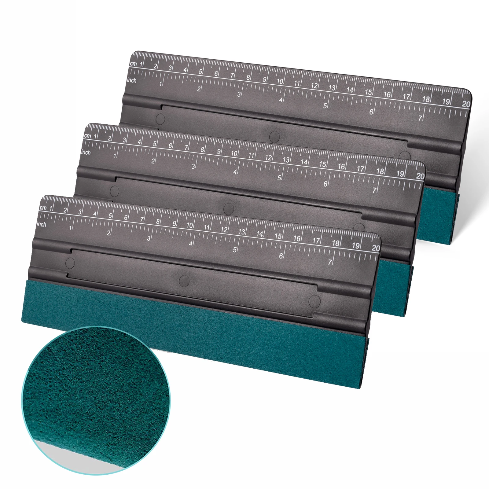 FOSHIO 3pcs 20CM 자동차 비닐 랩 스퀴지 스웨이드 버퍼 펠트 엣지 스크레이퍼 유리 물 청소 제거 기호 만들기 측정 도구