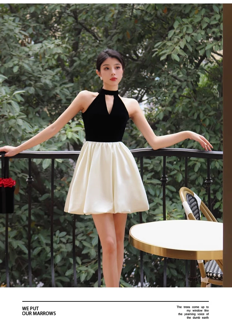 Woman Spring Summer New Elegant Velvet Patchwork Mini A-line Dresses Sleeveless Party Prom Fashion One Piece Clothes