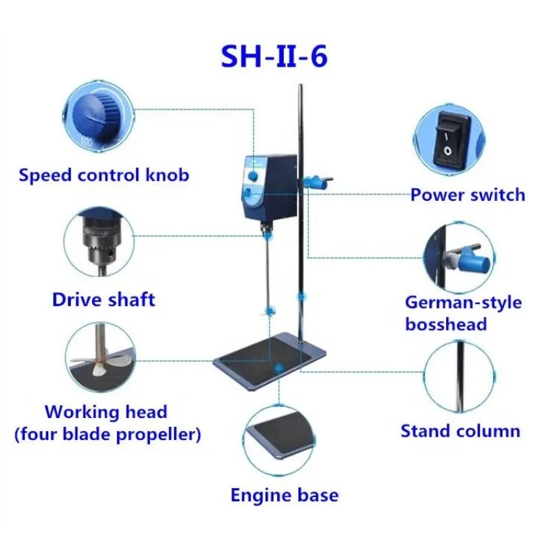 SH-II-6 자동 전기 화학 전자기 오버헤드 교반기, 고품질 실험실 가열 장비, 110V, 220V