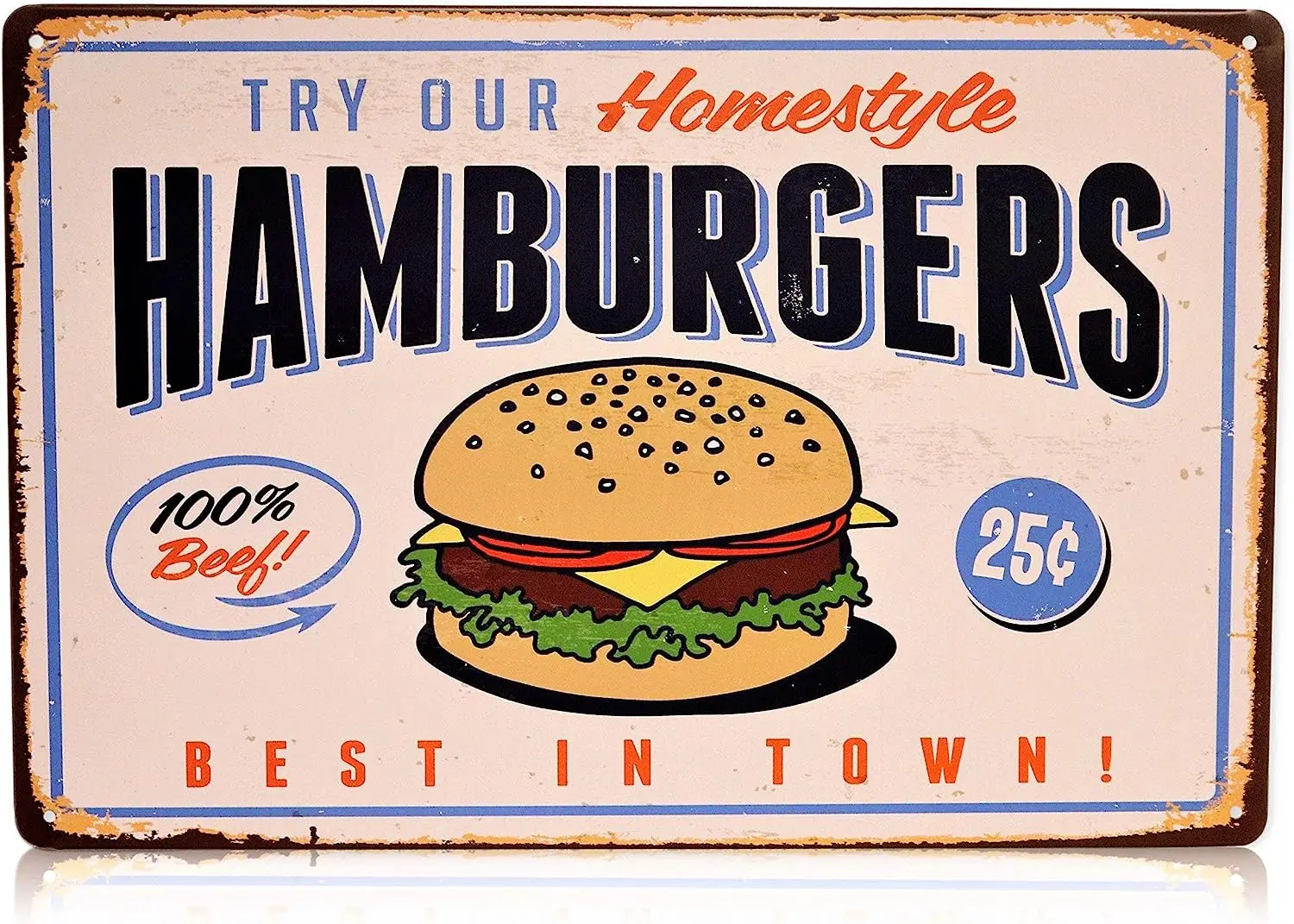

Hamburgers Homestyle Burger Sign Best in Town 100% Beef Burgers Vintage Decor Hamburger Kitchen Decorations Wall Food Signs