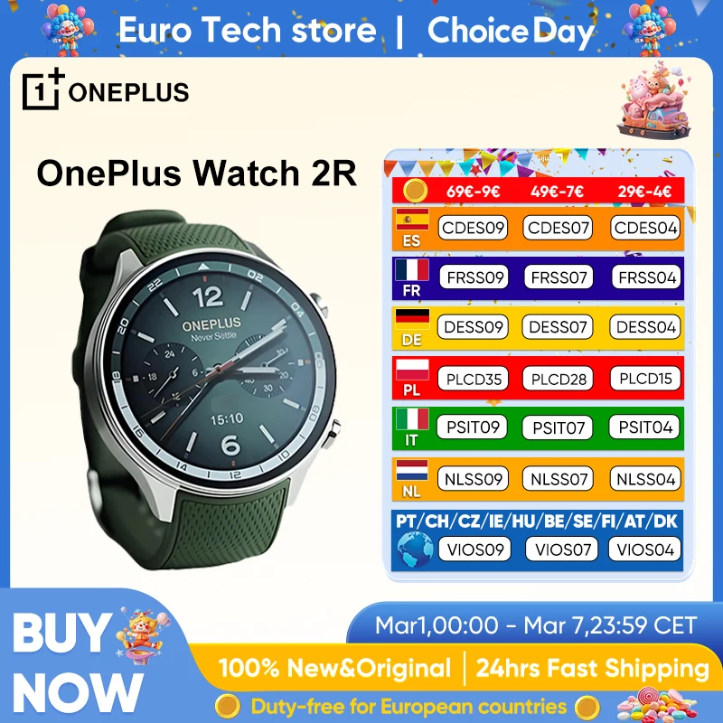 2024 Smartwatch OnePlus Orologio 2R Schermo AMOLED da 1,43'' Snapdragon W5 Gen 1+ BES2700 100 ore di durata della batteria WiFi Wear OS di Google GPS