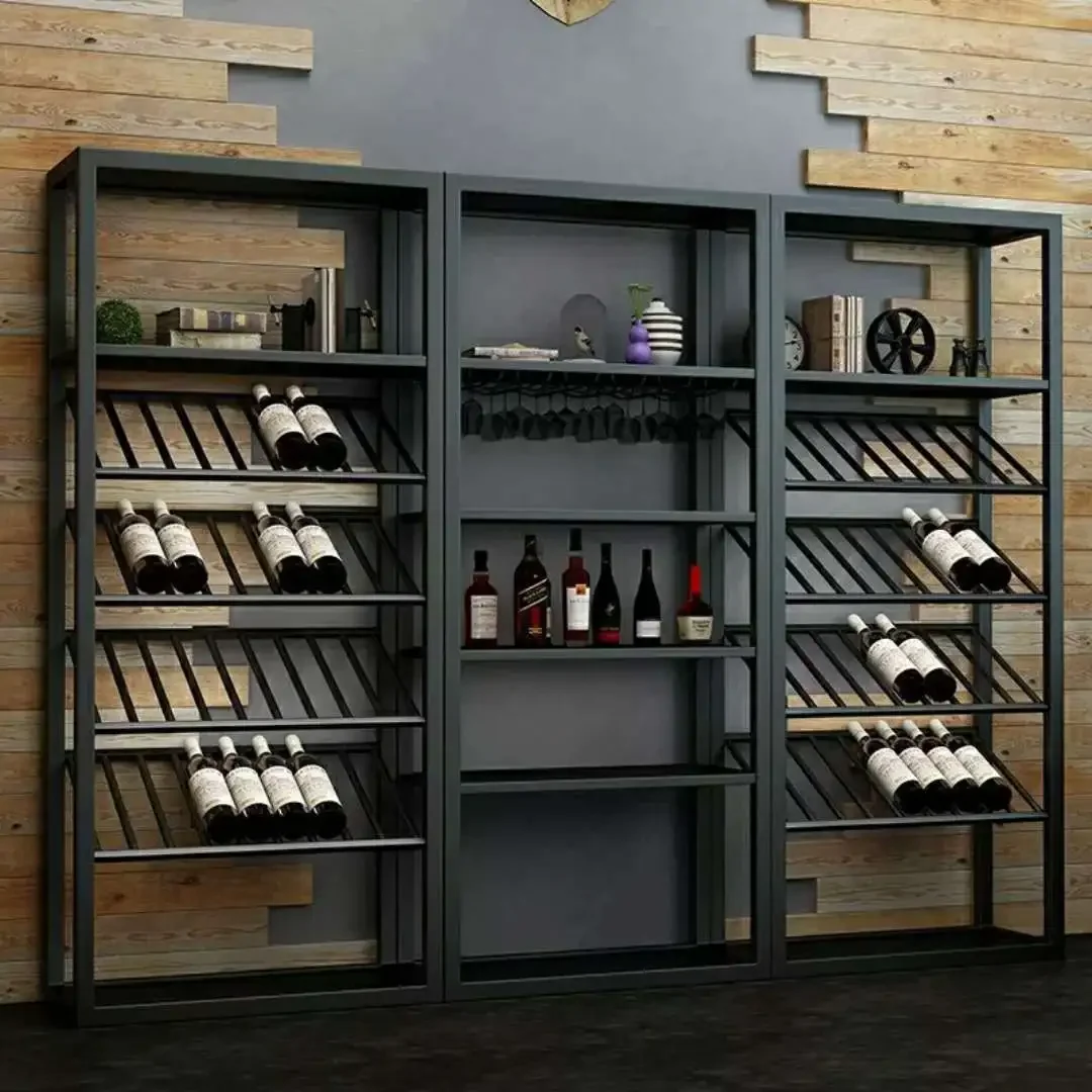 Commercial Stainless Steel Wine Display Sand Luxury Wall Large Whiskey Storage Display Racks Wine Cabinet