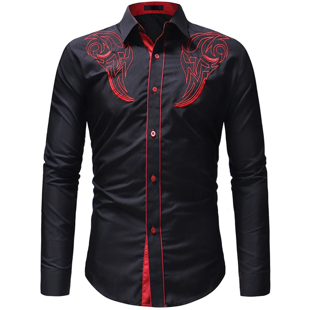 Mode Mannen Geborduurde Western Shirt Lange Mouw Slanke Casual |