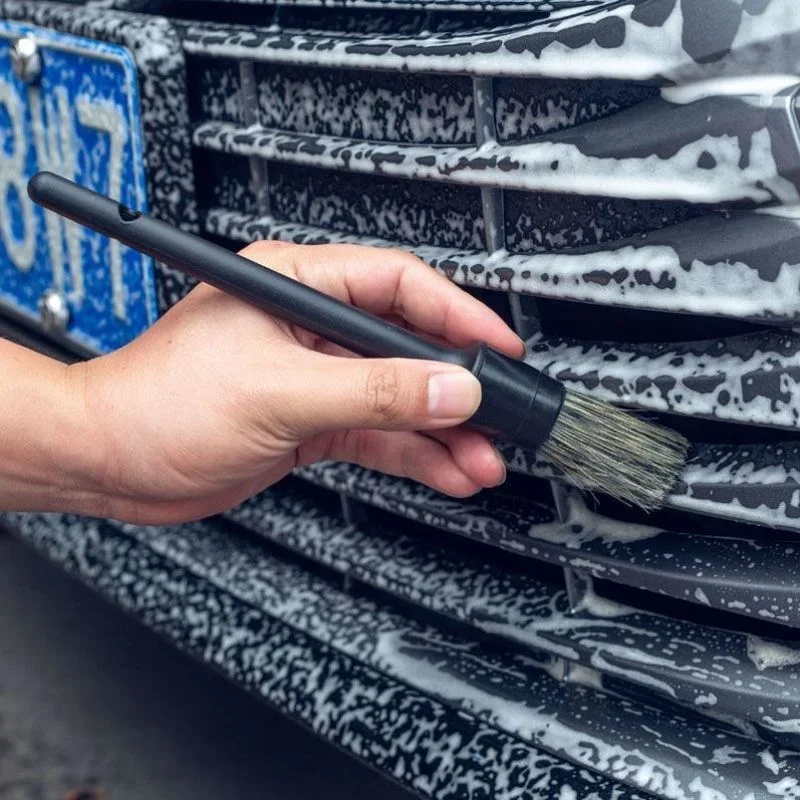 3 Pcs Natural Boar Hair Car Detailing Brush Set Soft Bristle Car Cleaning Brush Kits Atuo Tire wheel Wash Exterior Accessories 5