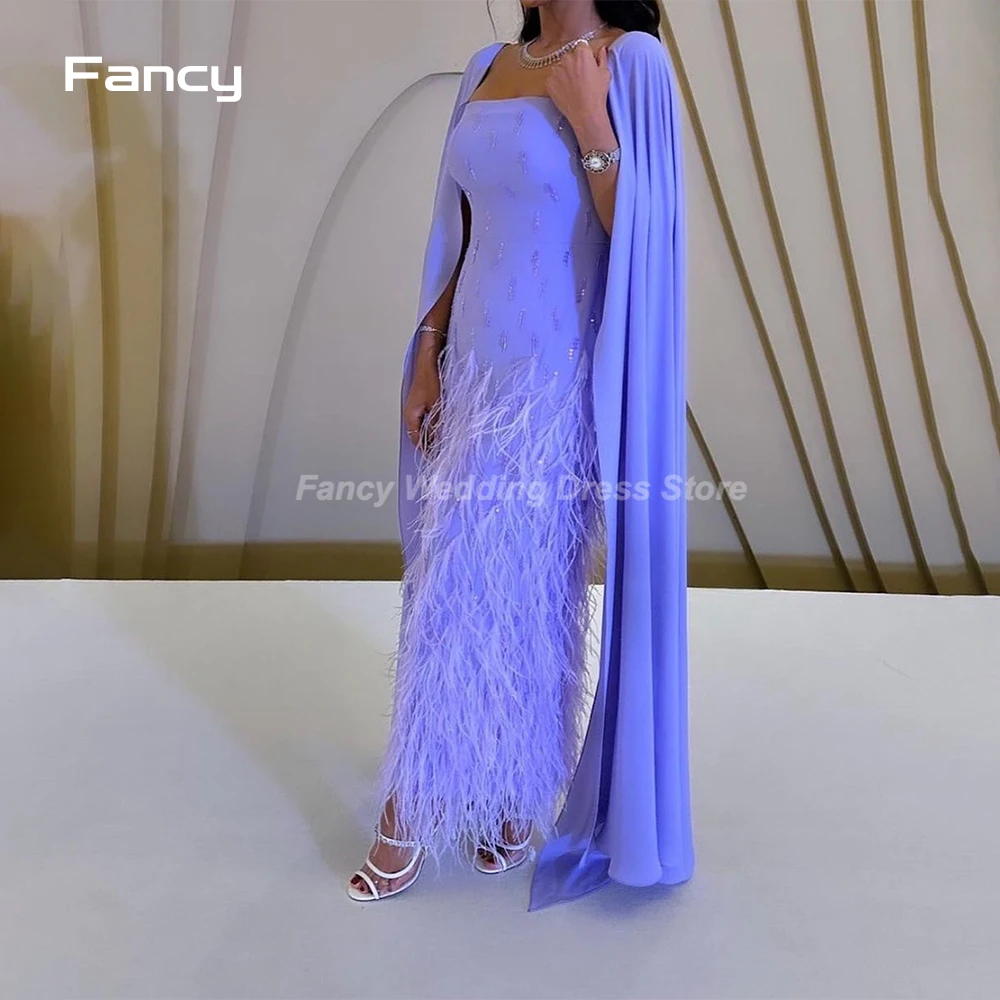 

Fancy Square Collor Prom Dress Shawl Sleeves With Ankle Length Evening Dress With Women Wedding Party Formal Gowns Arabia