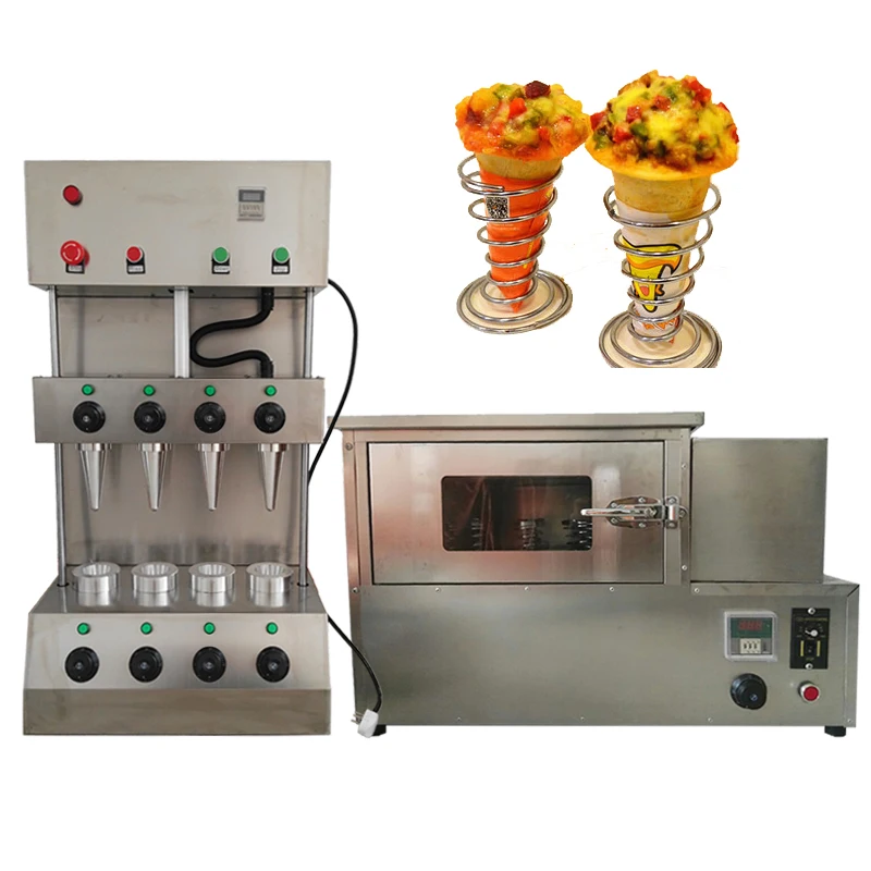 High-Quality New Pizza Cone Machine, Commercial 4-Cone Rotary Oven and Display Cabinet