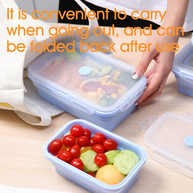 Boîte à déjeuner rectangulaire en Silicone, boîte à Bento pliable, récipient alimentaire pliable, bol 300/500/800/1200ml pour vaisselle 4 pièces/ensemble 4