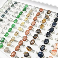 20/50pc/Lot Wholesale Bohemia Mix Style Natural Veins Stone Finger Rings for Women Pink Crystal Agate Joint Ring Wedding Jewelry 1