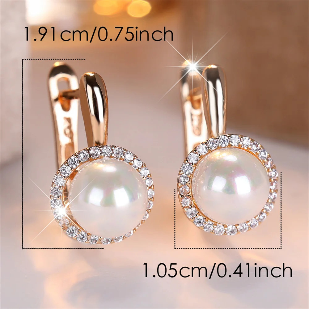 White Round Simulated Pearl Small Hoop Earrings For Women Vintage Gold Color Ear Buckle Wedding Jewelry Versatile Gifts