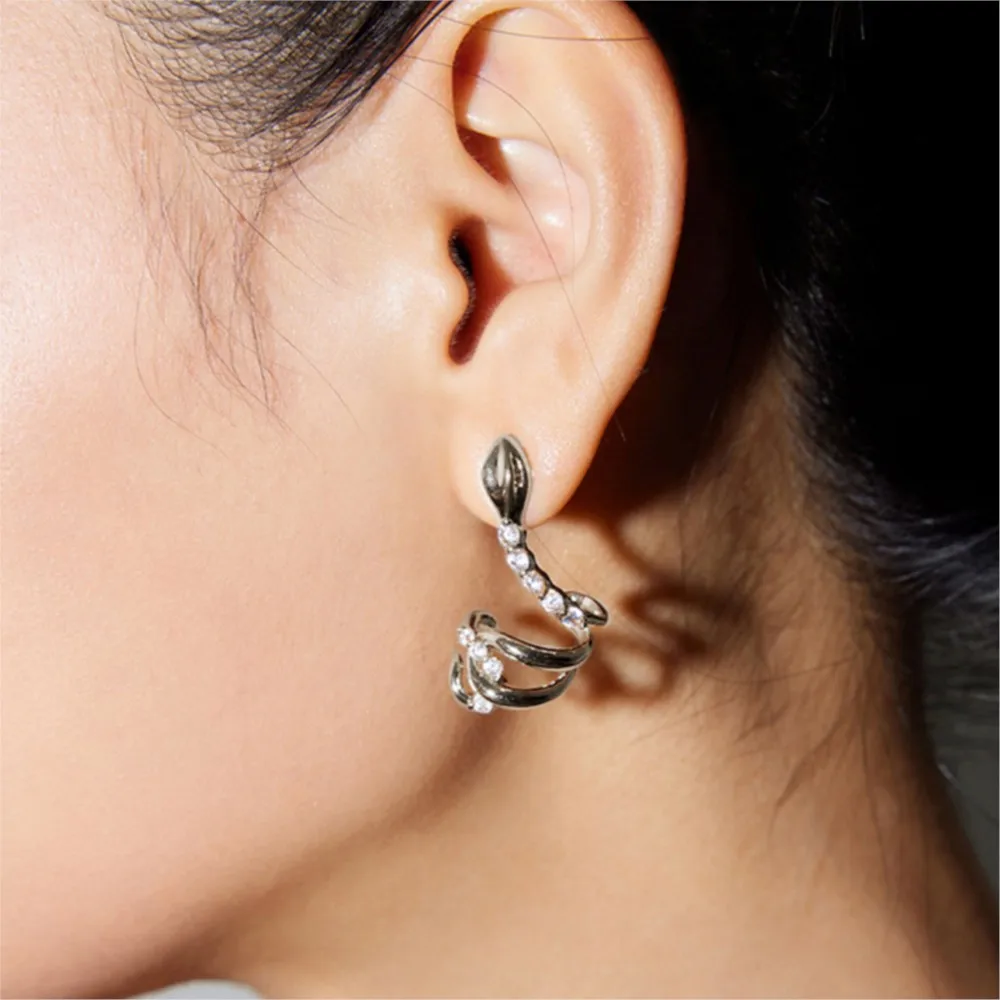 1pc Y2K Ins Style Snake Ear Cuff Earrings For Women Trendy Silver Color Zirconia Ear Clip Piercing Jewelry Unique Accessories 2