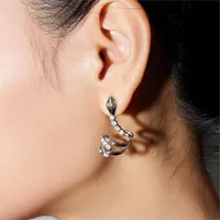 1pc Y2K Ins Style Snake Ear Cuff Earrings For Women Trendy Silver Color Zirconia Ear Clip Piercing Jewelry Unique Accessories 2