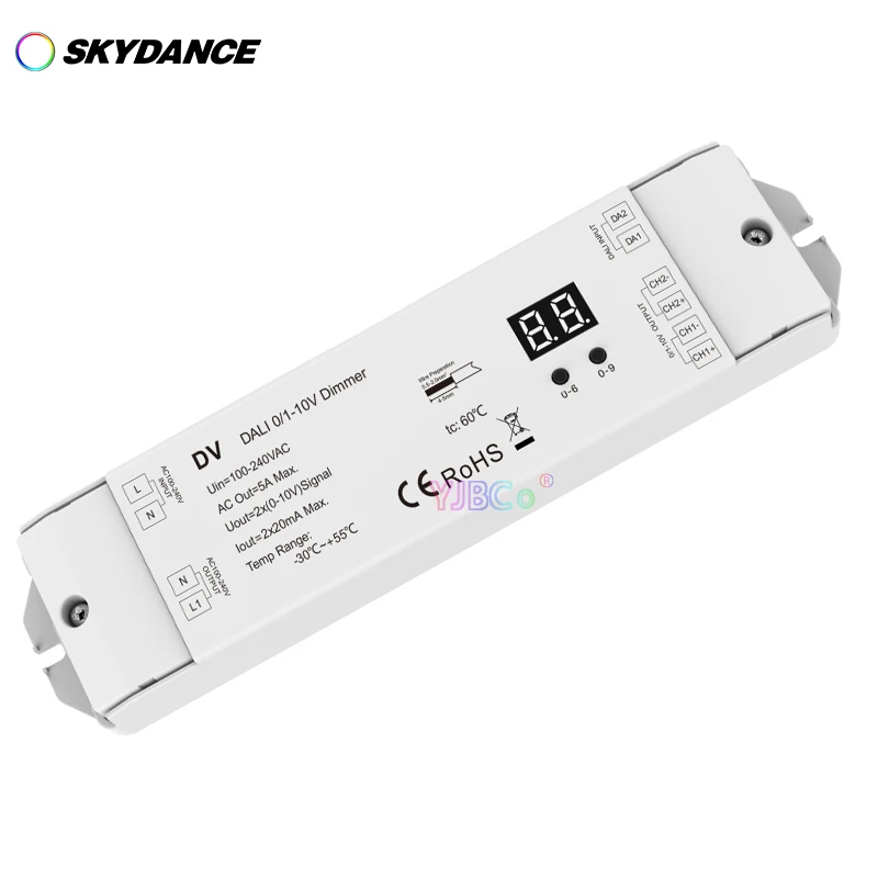 DALI 0-10V/1-10V Dimmer DV High Voltage AC Input 2 Channel LED Controller Work Single Color LED Strip Lights 110V-220V 2CH*20mA 2 4pcs led strip touch dimmer brightness dimming switch 5 12 24v 2a dc cord tact switch controller lights switch adjustable