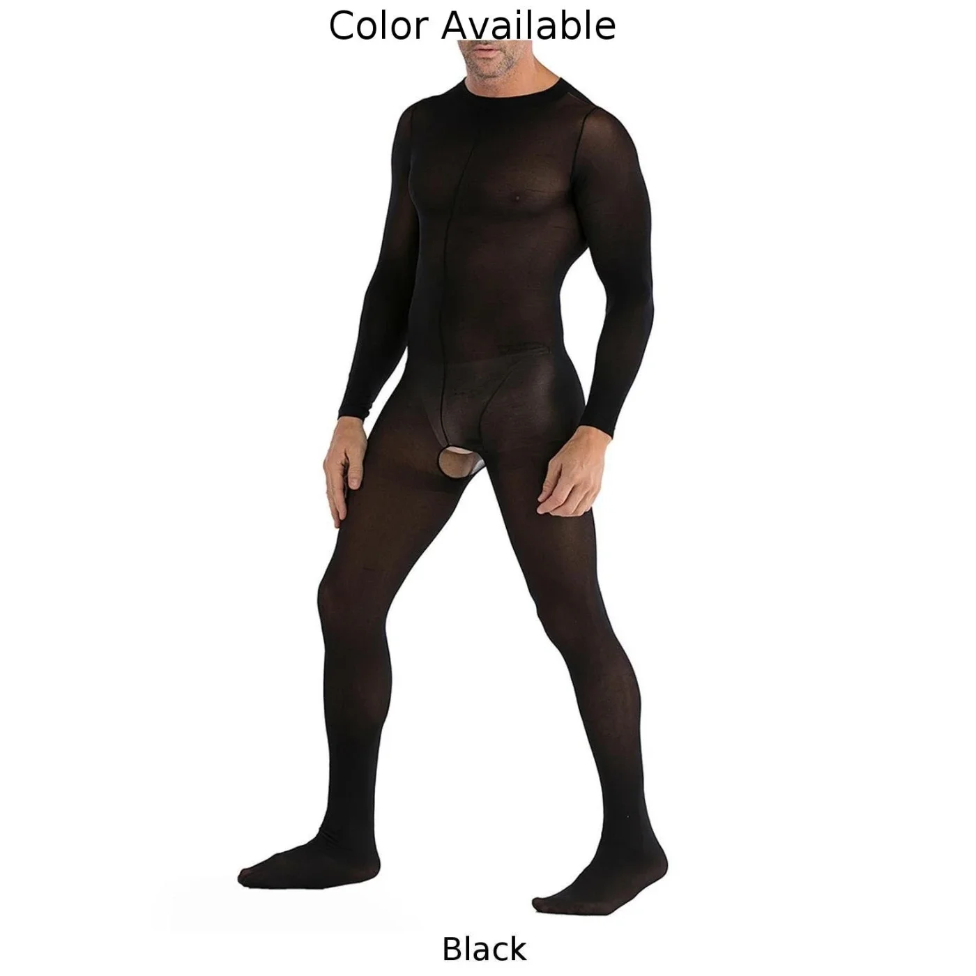 Men Bodysuits Sexy Erotic Lingerie Sheer Solid Color Breathable Crotchless Full Body Transparent Soft Stockings