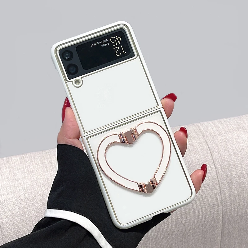 

Case for Samsung ZFlip3 Personality Korean Heart Bracket F7110 Solid Color Luxury Electroplating for Samsung Galaxy ZFlip 3 Etui