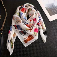 1PC Cute Kitten Pattern Square Scarf Simulated Silky Scarf Women Clothing Accessories Mother Day Gifts 5