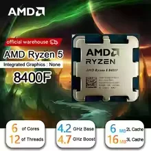 R5 8400F AMD 라이젠 5 8400F e스포츠 게이밍 데스크탑 프로세서 6코어 12스레드 4.7GHz 최대 16MB L3 캐시 AM5 DDR5 4nm 쿨러 없음
