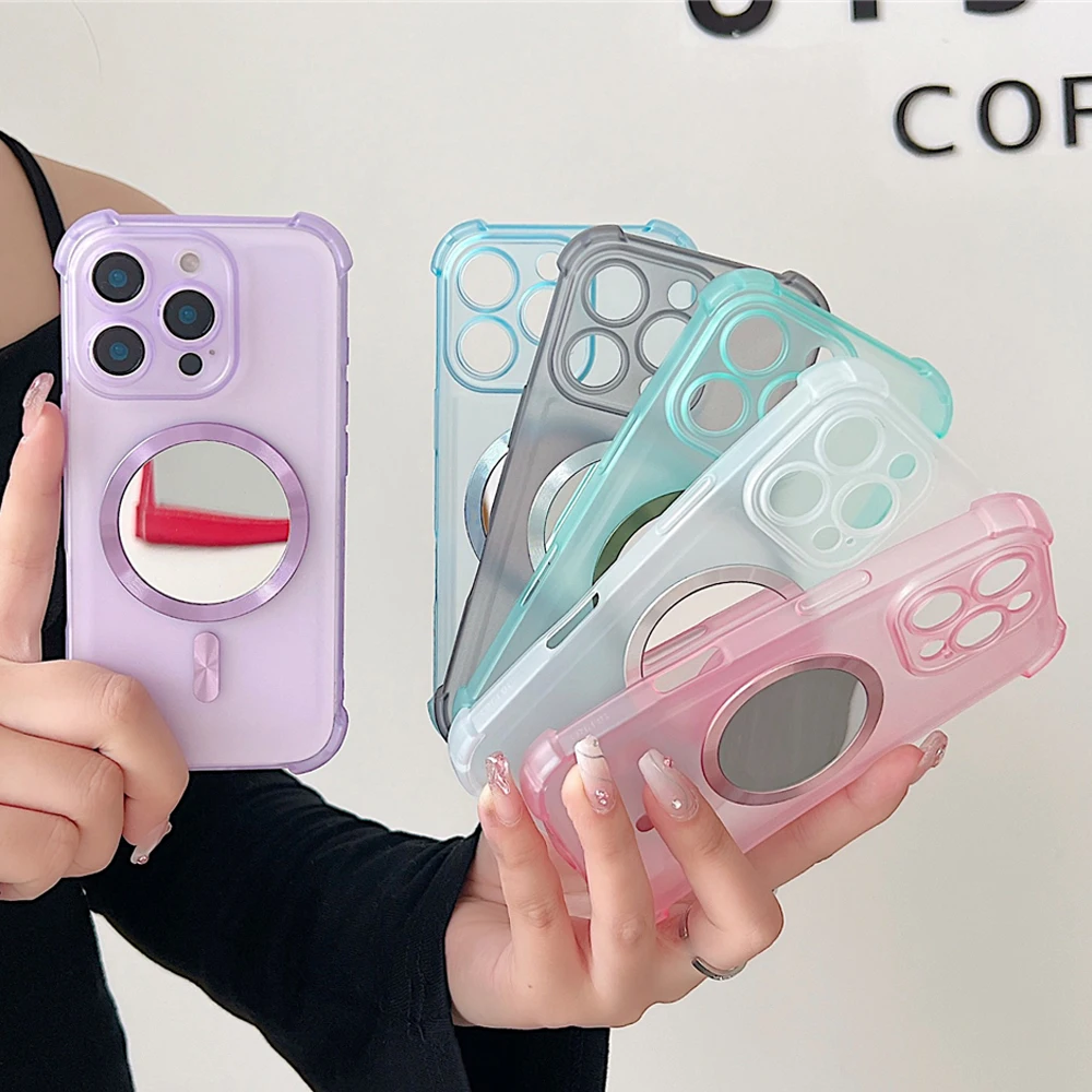 Shockproof Magnetic Makeup Mirror Phone Case with Magsafe-Compatible Silicone Cover