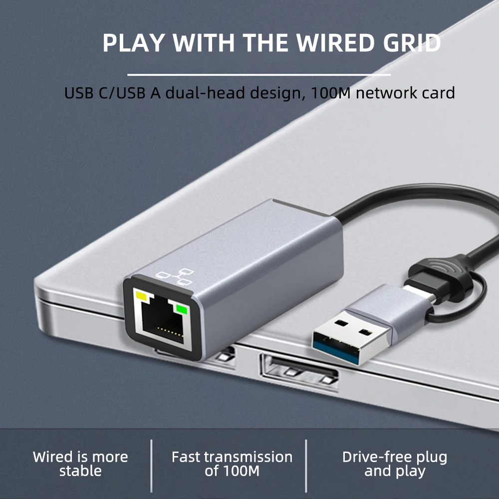 Relação Dupla Usb tipo c para Rj45 Wired Placa de Rede Externo com Fio Usb 3.0 para Ethernet 1000mbps Adaptador para Macbook Computador Portátil - Imagem 3