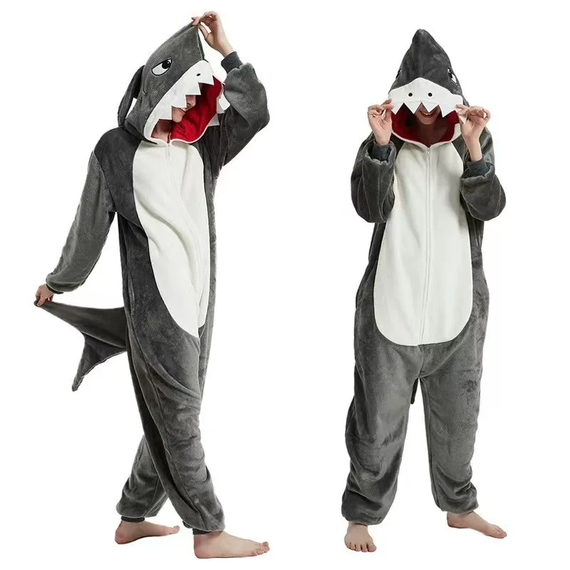 Shark Onesie Halloween Cosplay Frog Panda Penguin Onesie Pajamas Unisex Winter Flannel Warm Pyjamas Women Men Onepiece Sleepwear Kigurumi Pajamas Onesies Cosplay Pajamas Onesies Flannel Pajamas Onesies
