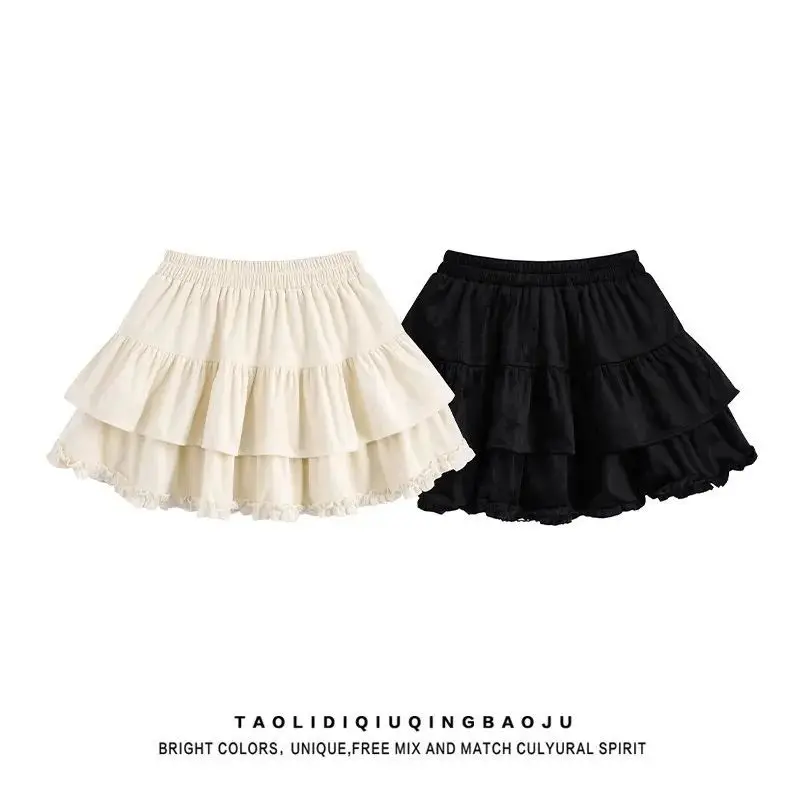 1pcs 소녀 주름 케이크 스커트 어린이 탄성   프릴 a 라인 스커트 키즈 버블 스커트 새로운  공주 옷