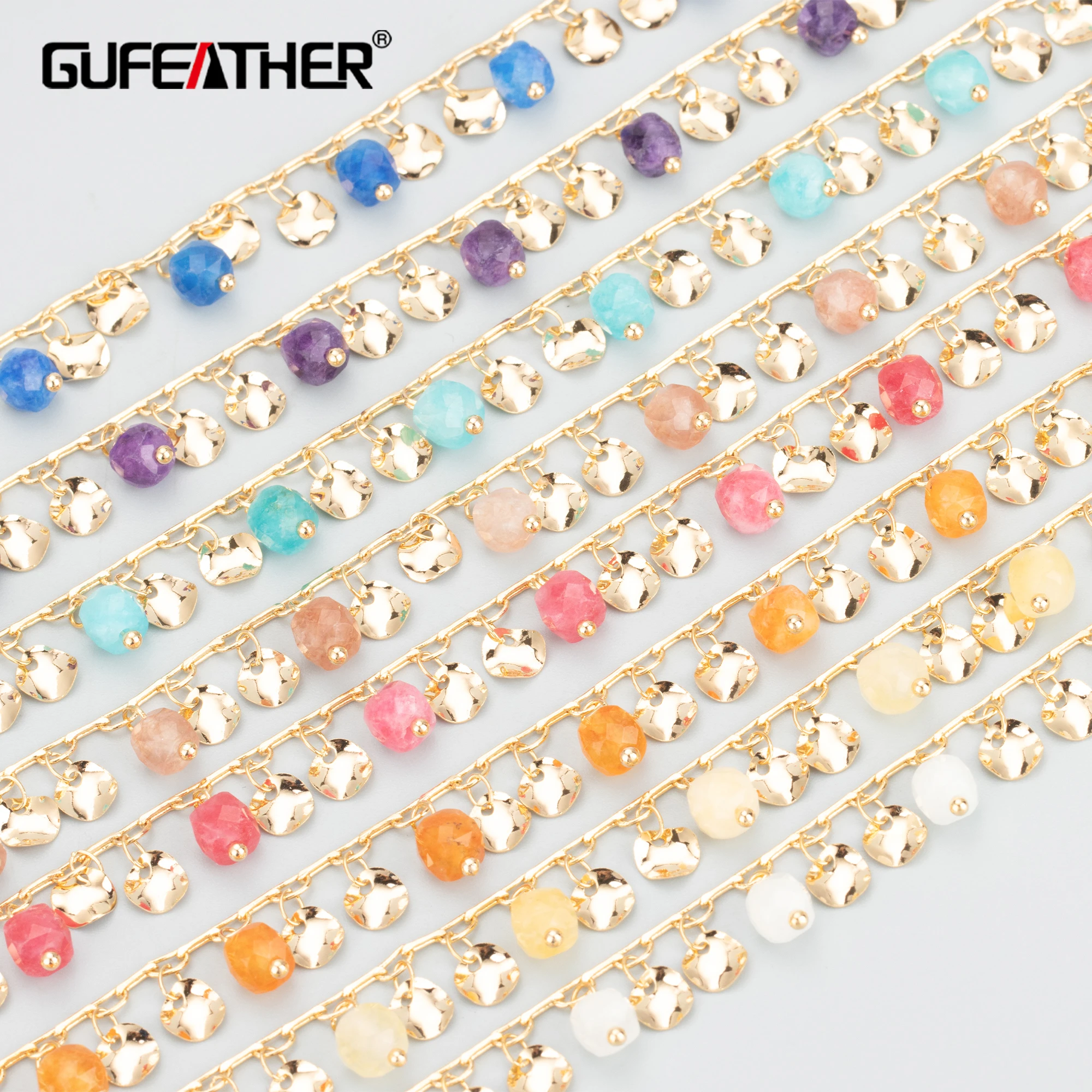 

Цепочка для самостоятельного изготовления ювелирных изделий GUFEATHER, набор из цепочек из меди и натурального камня с никелевым покрытием и 18-каратным золотом, 50 см/комплект, C305