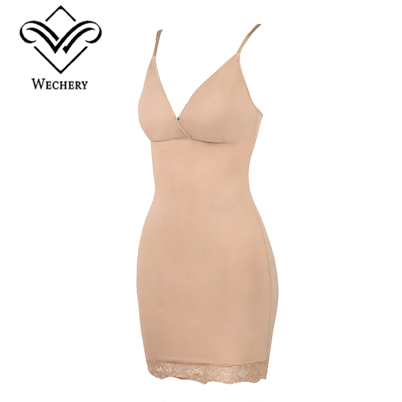 Sexy Cross V neck Slip Dress Full Length Shapewear Women Body Shaper Stretchable Spaghetti Strap Basic Dress Underwear Lace