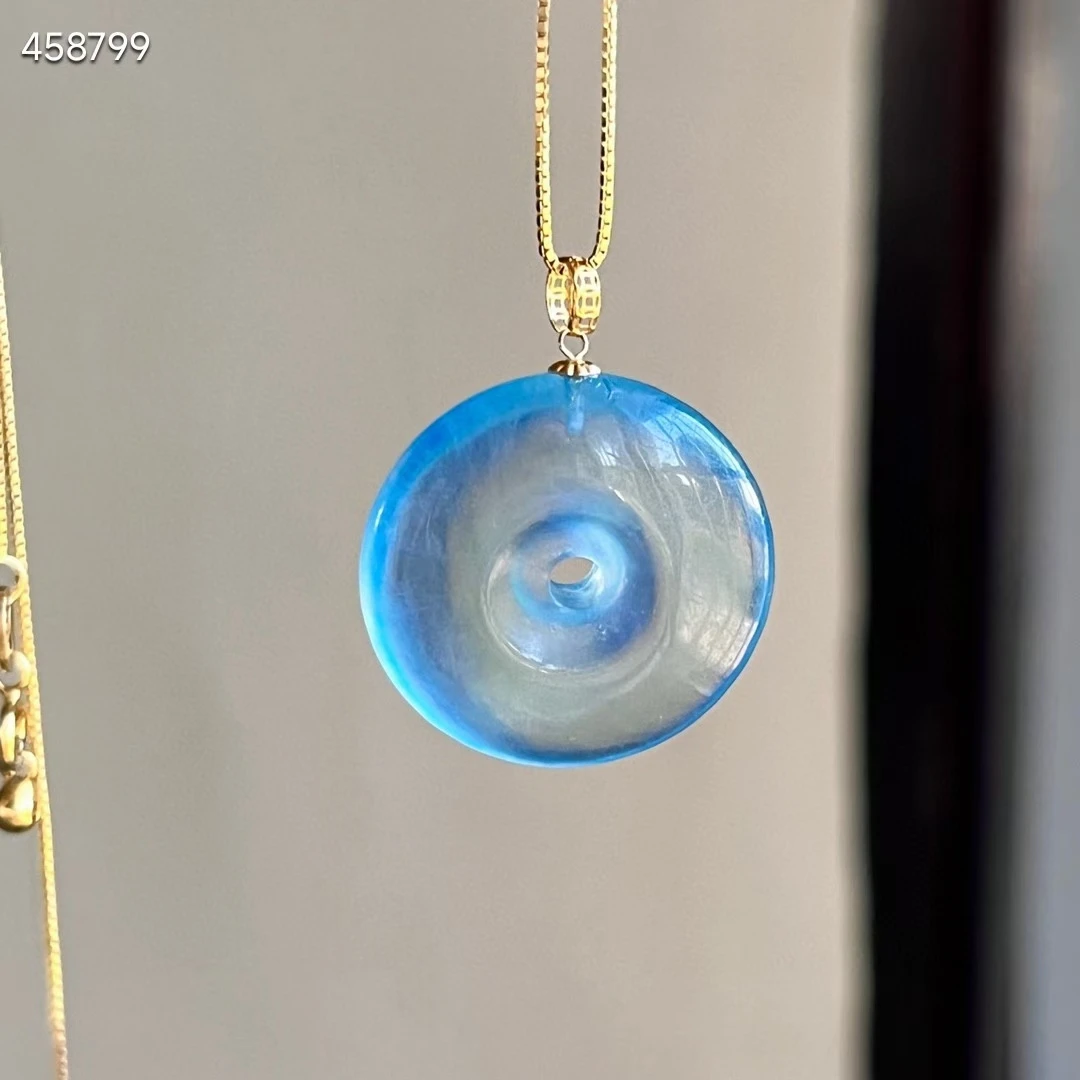 

Natural Blue Aquamarine Quartz Donut Pendant Brazil 23.1*6.9mm Jewelry 18K Gold Deep Blue Round Aquamarine Oval Necklace AAAAA