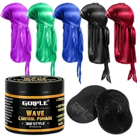 360 Style Wave Control Pomade Gel Strong Hold Sporting Waves Hair Cream for Men Styling Wax Wavy Clay Silky Durags Wave Cap Set 1