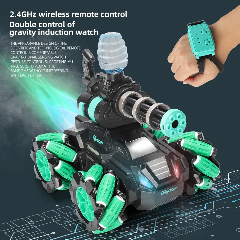 Rc Tanks 2.4G Spray Water Bomb Armored Vehicle High Speed Water Bombs Induction Watch Remote Double Control Toy Gifts for Boys