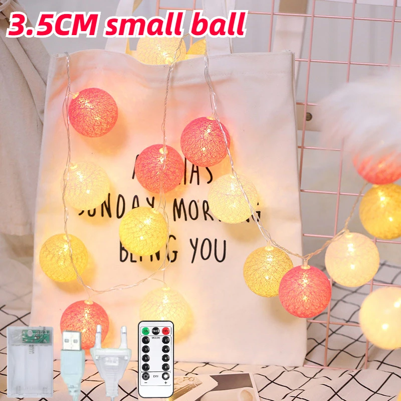 6CM Cotton Ball LED Garland Fairy String Lights Christmas Garden Night Lamp Chain Bedrooom Wedding Decoration Home Party Outdoor orange string lights