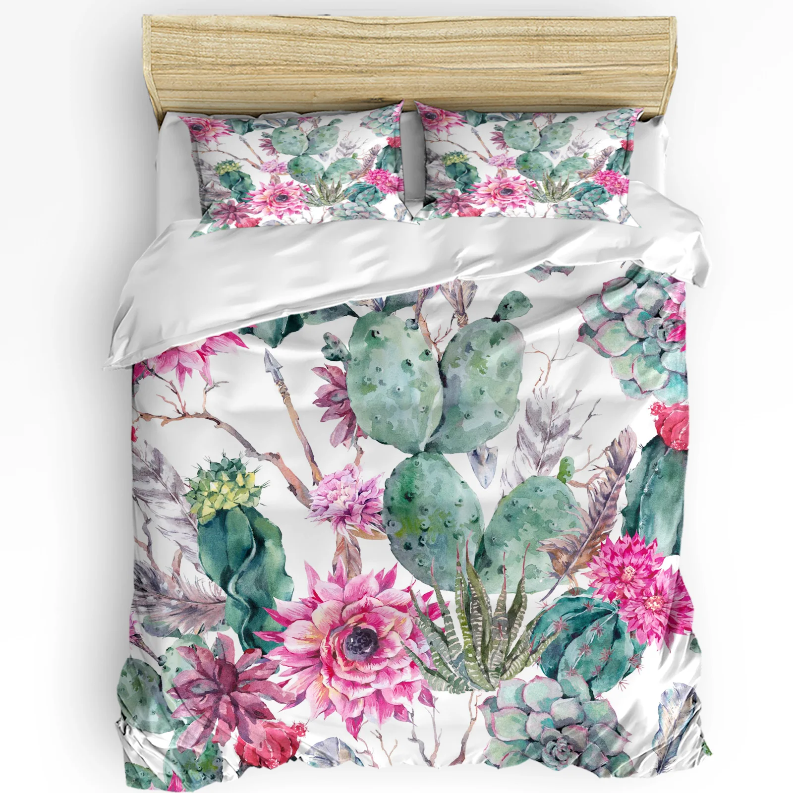 

Tropical Plant Green Cactus Pink Flower Bedding Set 3pcs Duvet Cover Pillowcase Quilt Cover Double Bed Set Home Textile