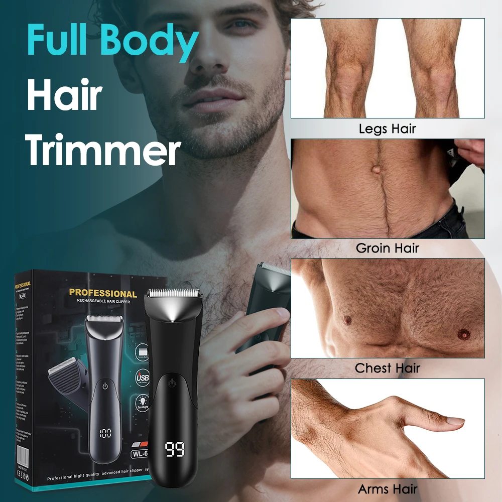Men's Body Hair Trimmer Electric Shaver For Man Ball Pubic Groin Chest Underarm Leg Hair Removal Tool Beard Razor Ceramic Blade