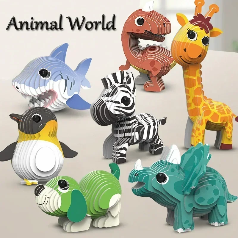 

3D пазл из бумаги, модель животного, игрушка в коробке, динозавр, жираф, бегемот, Акула, правописание, Забавный пазл, развивающая игрушка с прекрасным движением