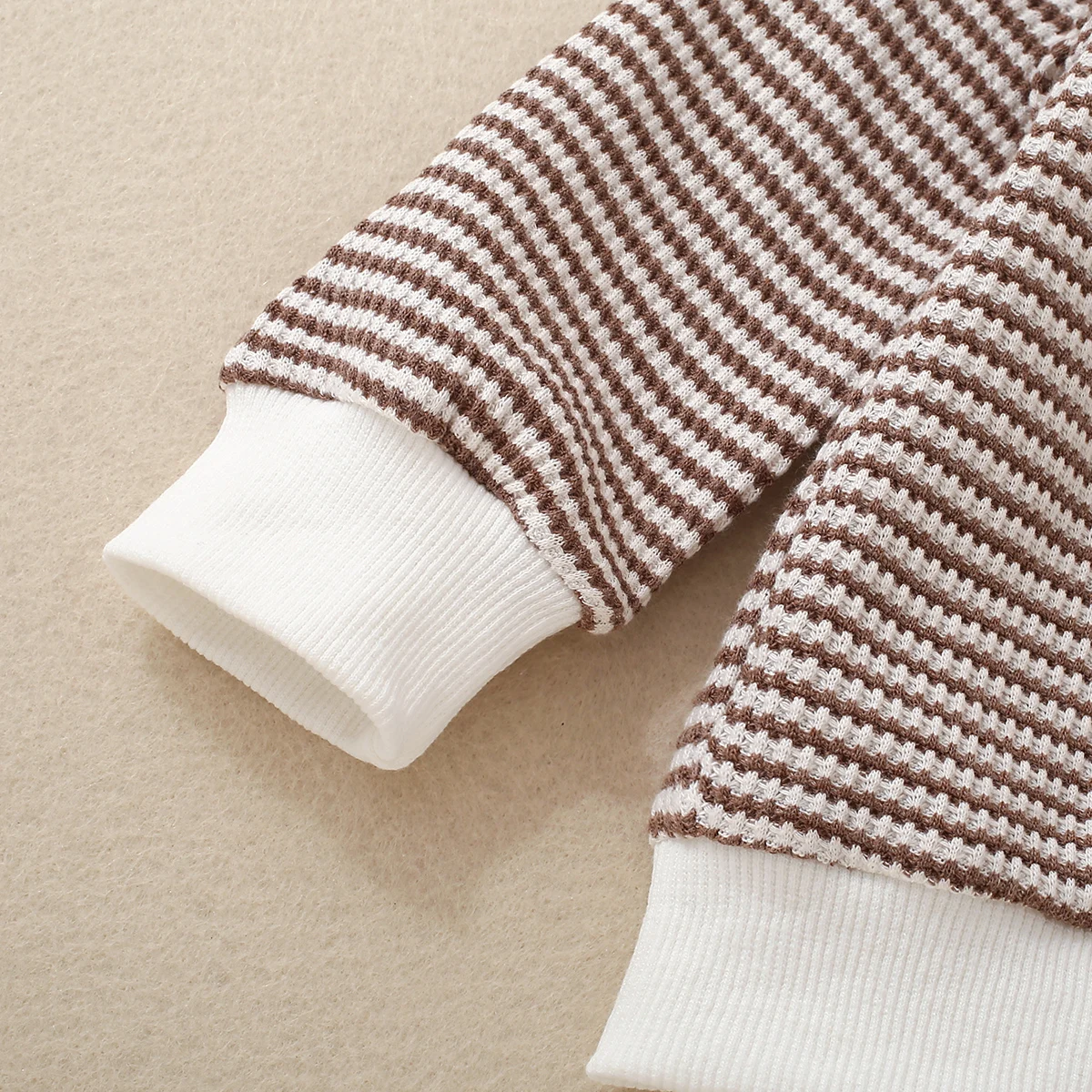 Fall Unisex Boys Girls Infants Russet Casual Warm Comfortable Knit Striped Pocket Long Sleeve T-shirt
