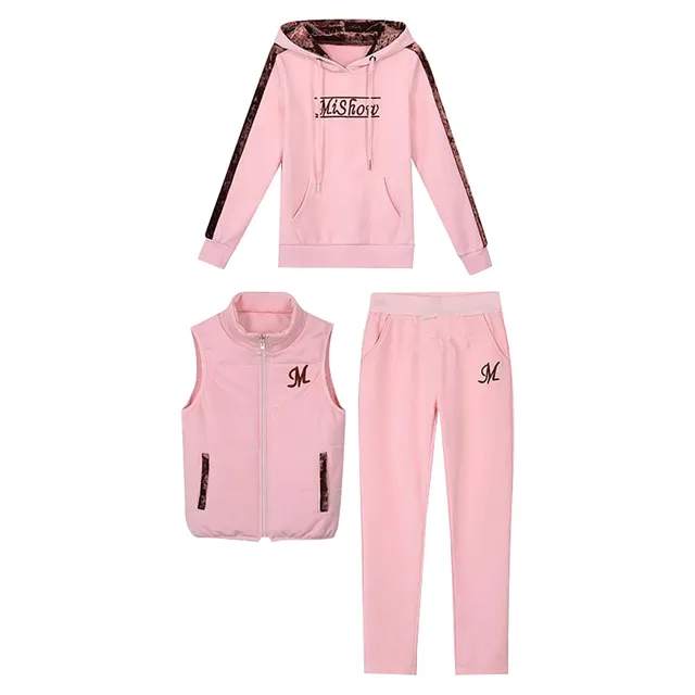Survêtement Simple pour femmes, épais, taille élastique, lettre imprimée, sweat à capuche, pantalon de Jogging, gilet à fermeture éclair, résistant au froid, 3 pièces/ensemble 1