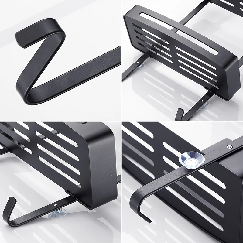 Black Hanging Bath Shelves Bathroom Shelf Organizer Nail-free Shampoo Holder Storage Shelf Rack Bathroom Basket Holder EL5018 6